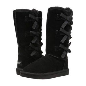 NIB UGG KOOLABURRA GIRL'S TALL BOW SUEDE FUR LINED WINTER BOOTS BLACK